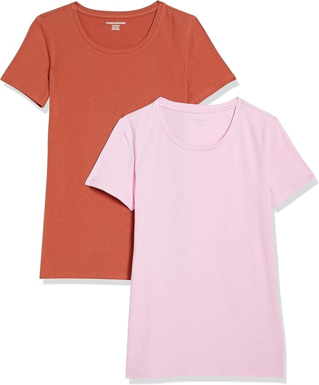 Two tshirts stacked together in pink and red