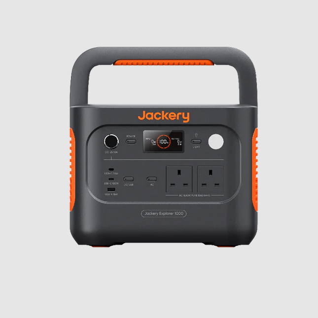 Grey portable charger with orange edge