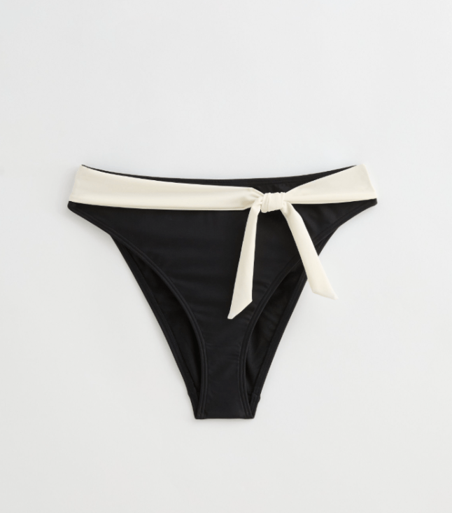 Black bikini bottoms with white trim