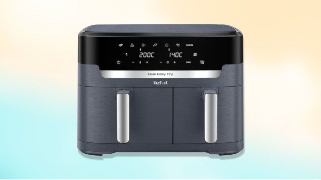 Black airfryer on ombre background