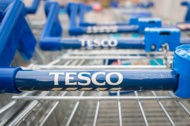 Kidderminster, UK - March 2017: Tesco supermarket trolleys stacked in a line.; Shutterstock ID 612761003; purchase_order: -; job: -; client: -; other: -