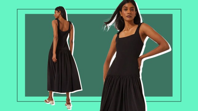 Female wears black strap dress
