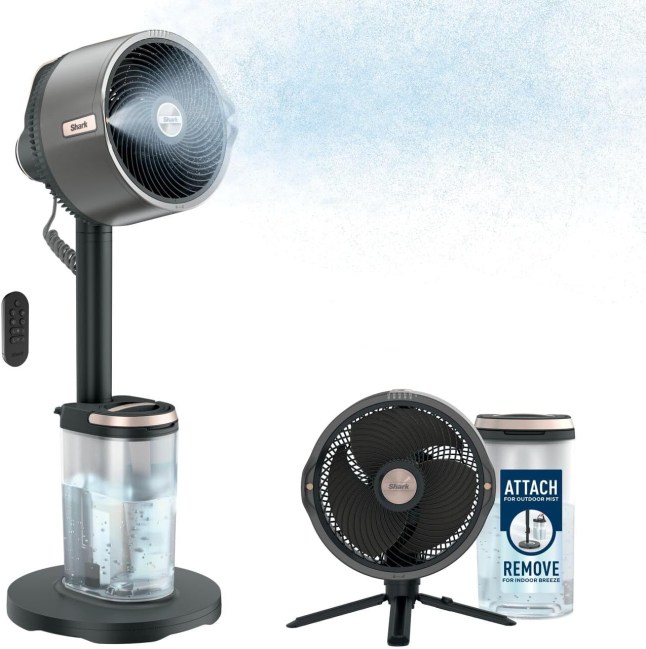 Tall black fan with mist coming out